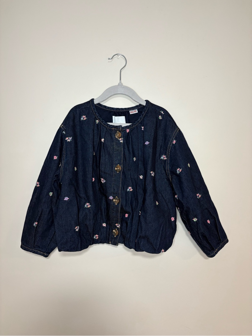 Zara NWT Lined Jean Jacket with floral embroidery